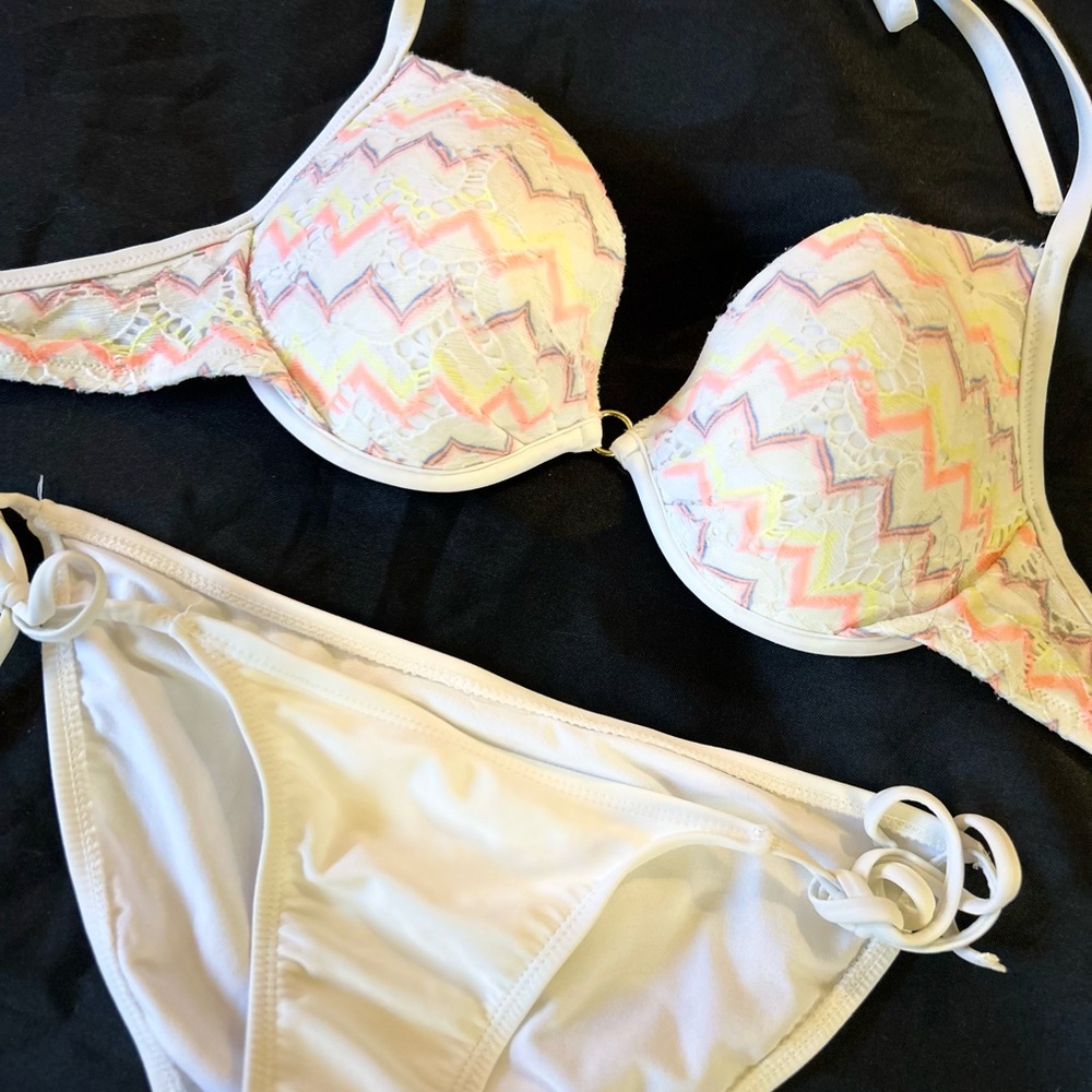 Victoria's Secret White and Pastel Bikini Top